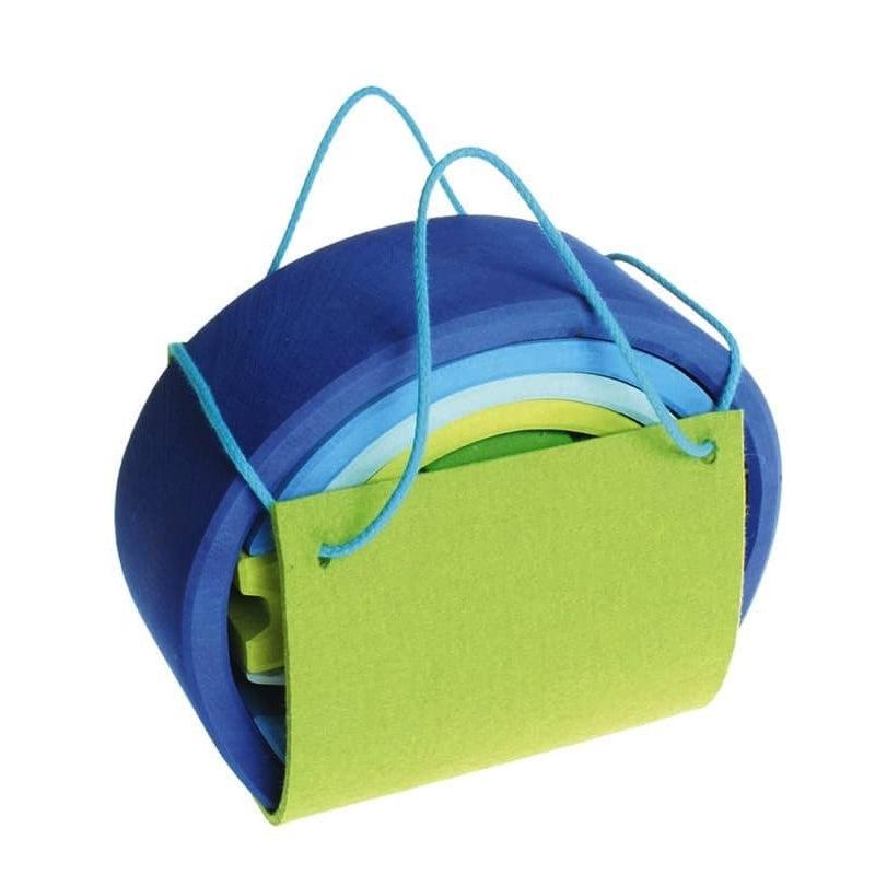 Casita de juego portátil verde azul de Grimm's en Libélula Azul