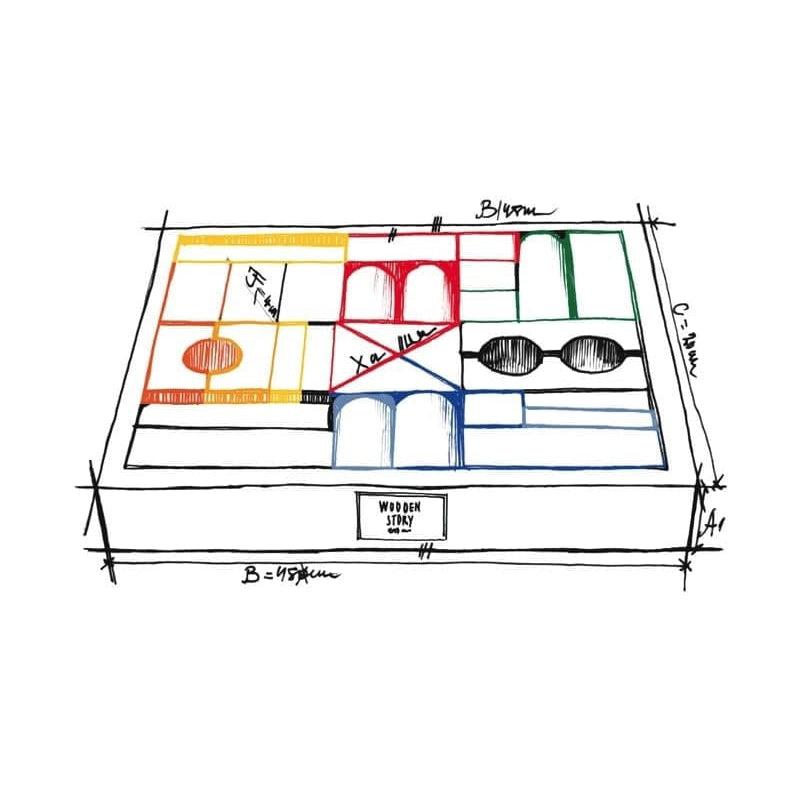 Bloques arcoiris en caja 30 piezas de Wooden Story en Libélula Azul