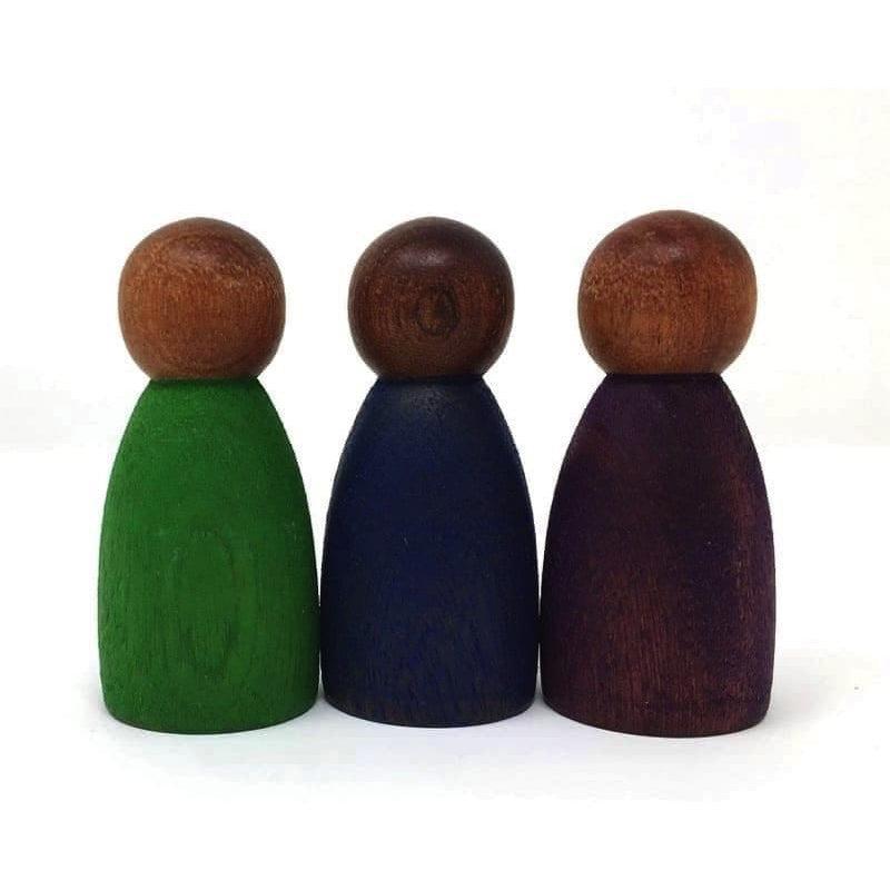 3 nins de maderas oscuras colores fríos de Grapat en Libélula Azul