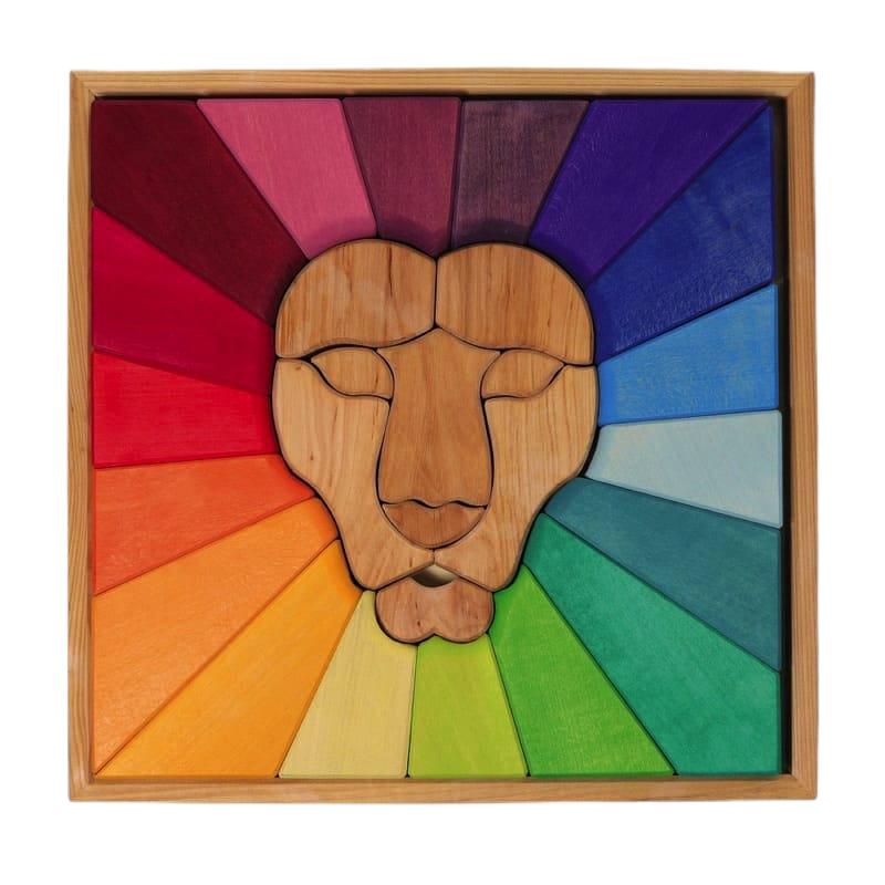 Bloques y puzzle león arcoiris de Grimm's en Libélula Azul