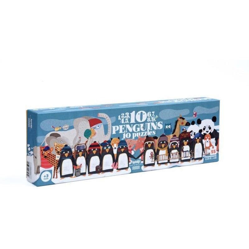Puzzle progresivo 10 penguins de Londji en Libélula Azul