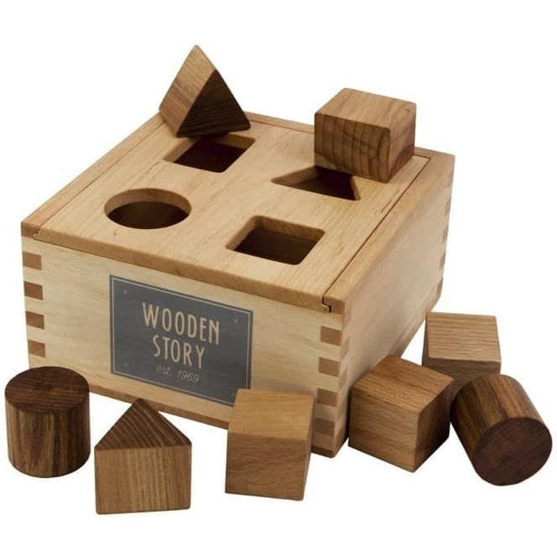 Caja clasificadora de formas natural de Wooden Story en Libélula Azul