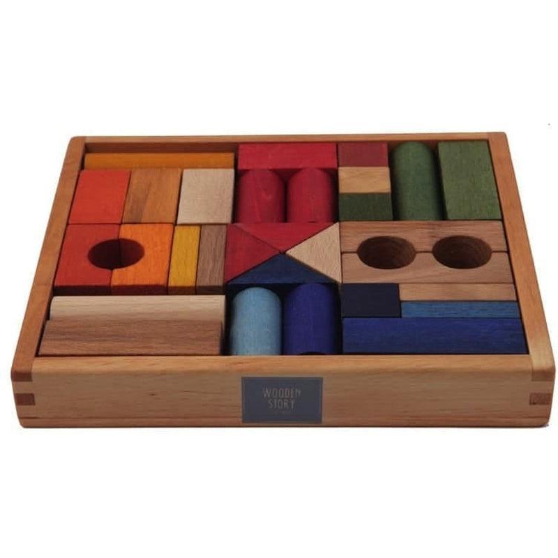 Bloques arcoiris en caja 30 piezas de Wooden Story en Libélula Azul