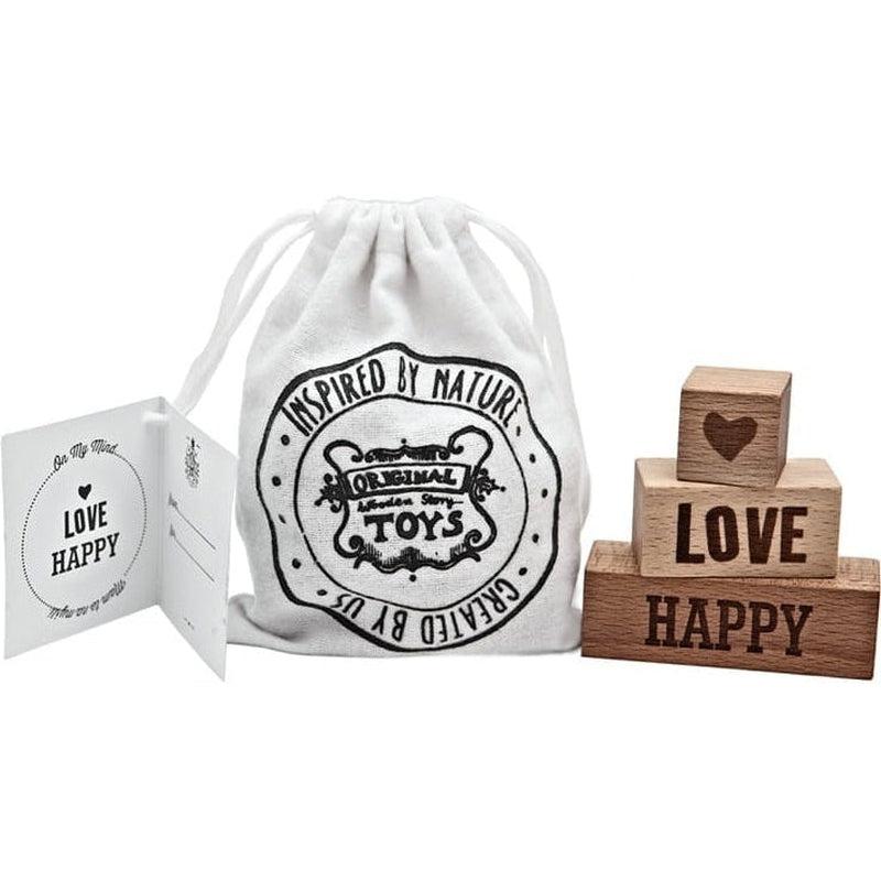 Bloques con mensaje love happy de Wooden Story en Libélula Azul