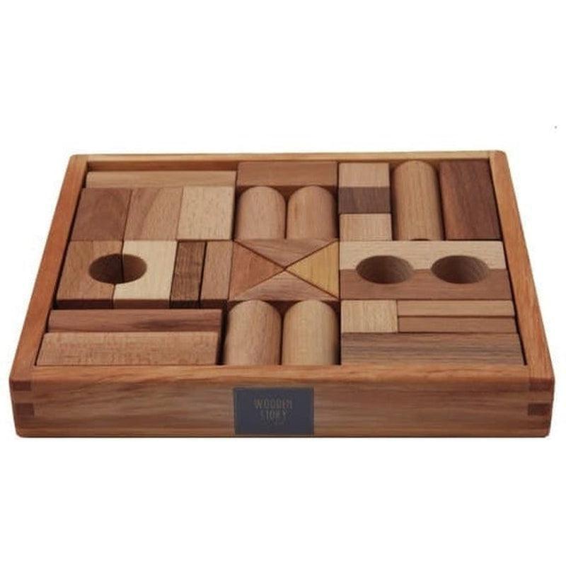 Bloques naturales en caja 30 piezas de Wooden Story en Libélula Azul