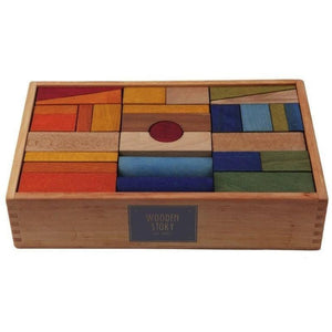 Bloques arcoiris xl en caja 63 piezas de Wooden Story en Libélula Azul